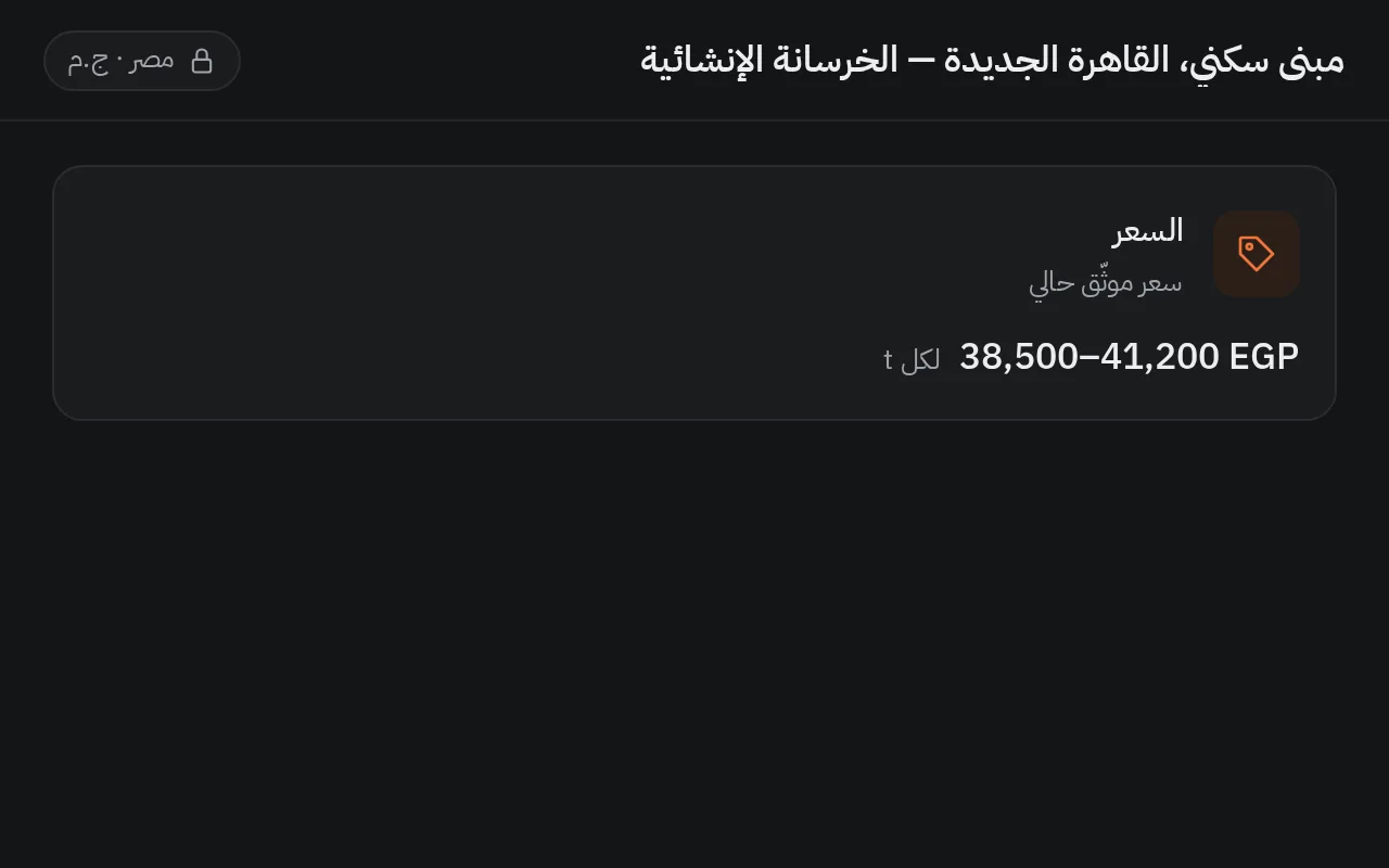 شارة سوق مصر في رأس المحادثة فوق إجابة بسعر موثّق بالجنيه المصري، مع تاريخه ونطاقه